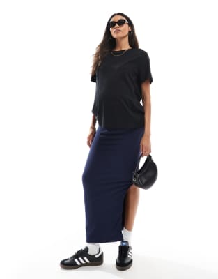 Mamalicious Maternity - Nahtloser Umstands-Maxirock in Marineblau mit Überbauchbund