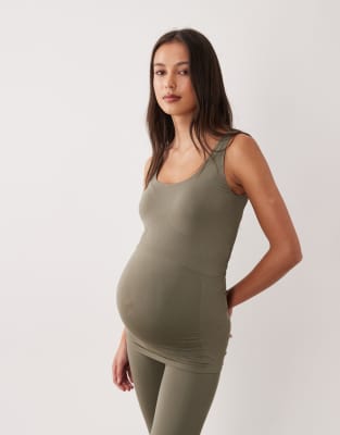 Mamalicious Maternity - Nahtloses Trägertop in Khaki, Kombiteil, Umstandsmode-Grün