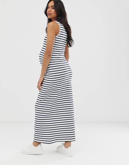 Mamalicious Maternity – Niebiesko-biała sukienka maxi z bawełny w paski , 2 z 4