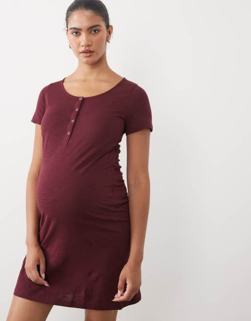 Mamalicious Maternity nightdress with nursing function in deep burgundy, 2 of 4