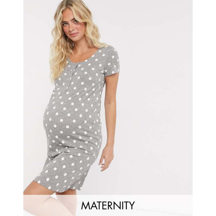 Spot Print Mama & Mini Maternity to Nursing Nightdress Set – Grey