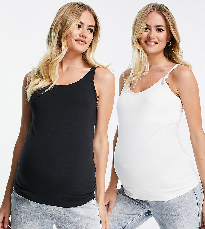 Mama.licious Mamalicious Maternity Nursing Cami Top Two Pack In Black And White