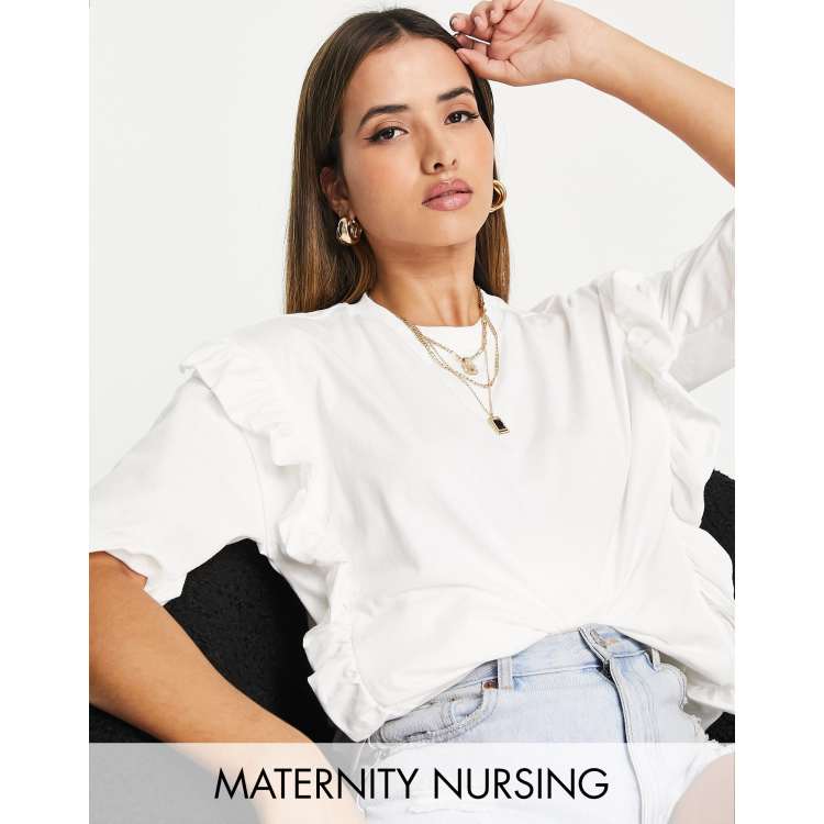 Mama.licious Mamalicious Maternity Nursing Frill Detail Top In White