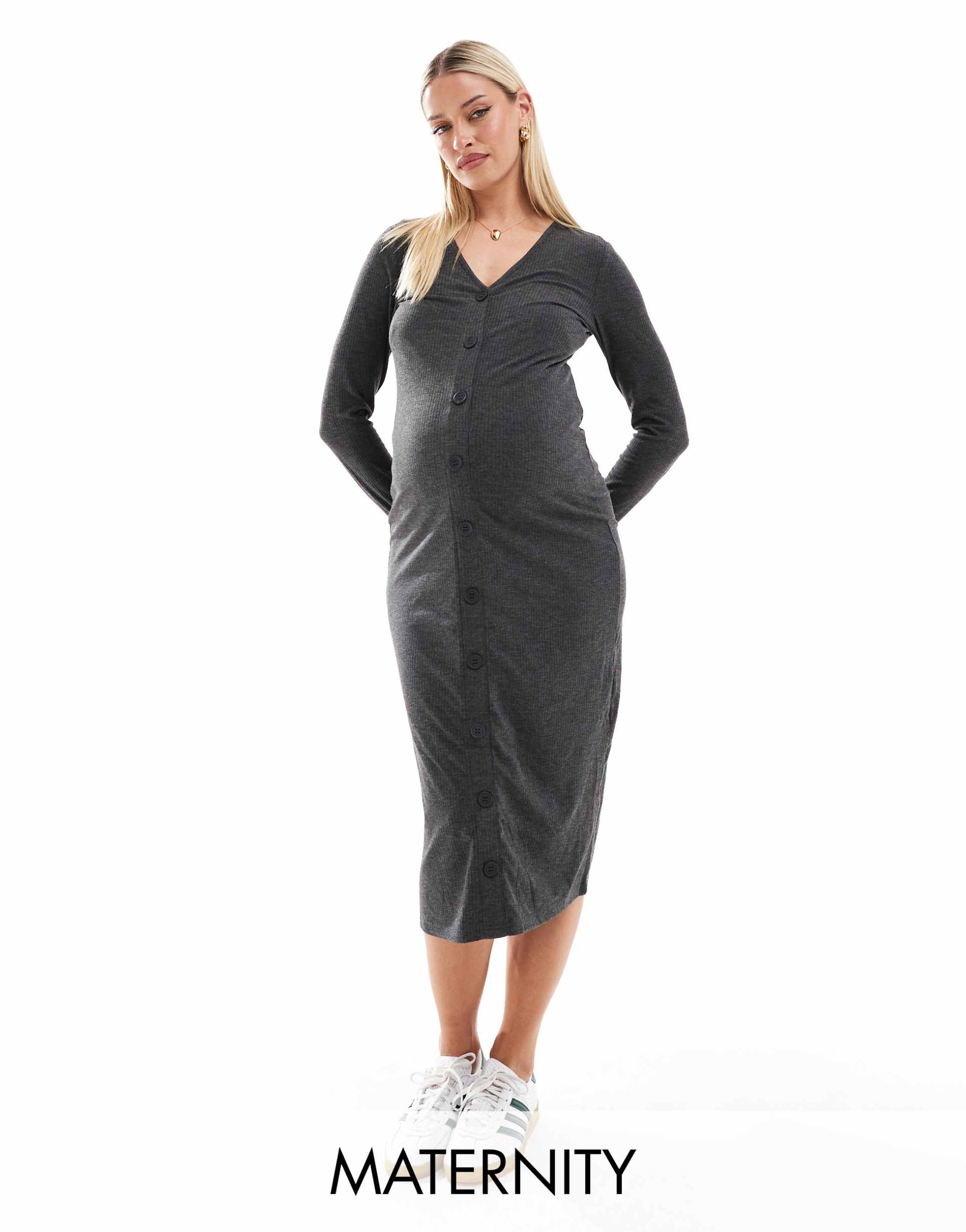 mamalicious maternity nursing function cardigan midi dress in gray