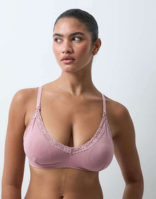 Mamalicious Maternity nursing function lace trim bra co-ord in woodrose pink, 4 of 4