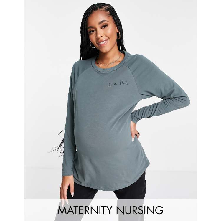 Mamalicious Maternity nursing function long sleeve t-shirt in dark green