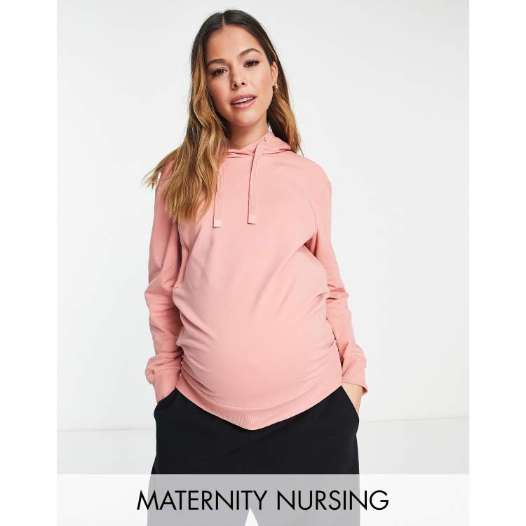 Mamalicious Maternity nursing hoodie with zip function in pink ASOS