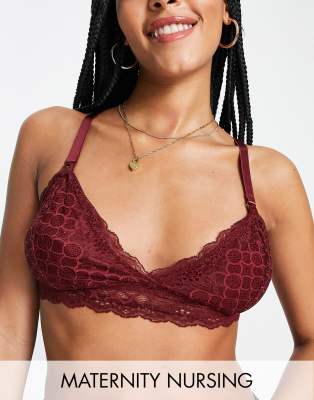 Mamalicious Maternity nursing lace bra in burgundy - BURGUNDY