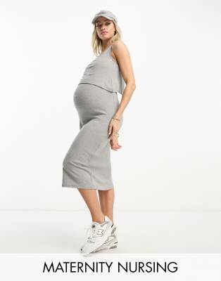 Mamalicious Maternity nursing midi dress in gray