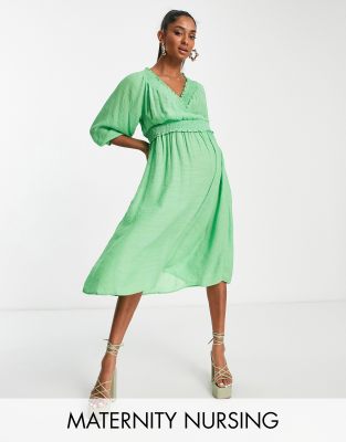 Mamalicious Maternity stripe midi dress in black and green