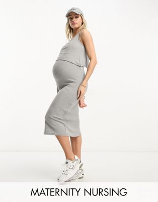 Mamalicious Maternity nursing midi dress in grey