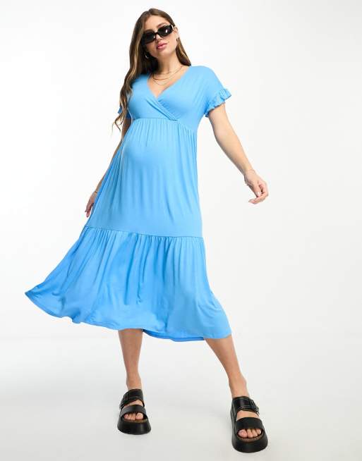 Mamalicious Maternity nursing midi dress with frill sleeves in