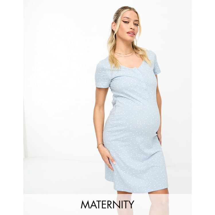 Mama.licious Maternity nursing night gown in light blue heart print ASOS