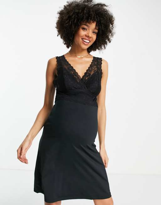 Mamalicious Maternity nursing nightie with lace detail in black