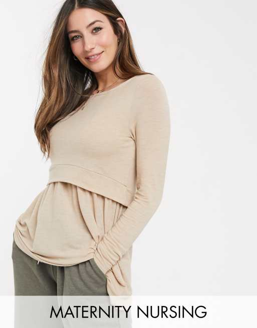 MAMA Before & After Maternity/nursing Top - Beige - Ladies