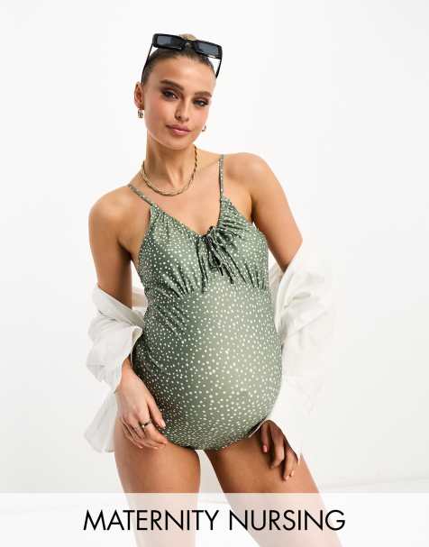 BeautyIn Pleated Ribbed Maternity Swimsuit One-piece High-waisted Push-up  Swimwear 