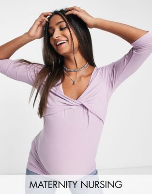 Mamalicious Maternity nursing twist front top in lilac-Purple