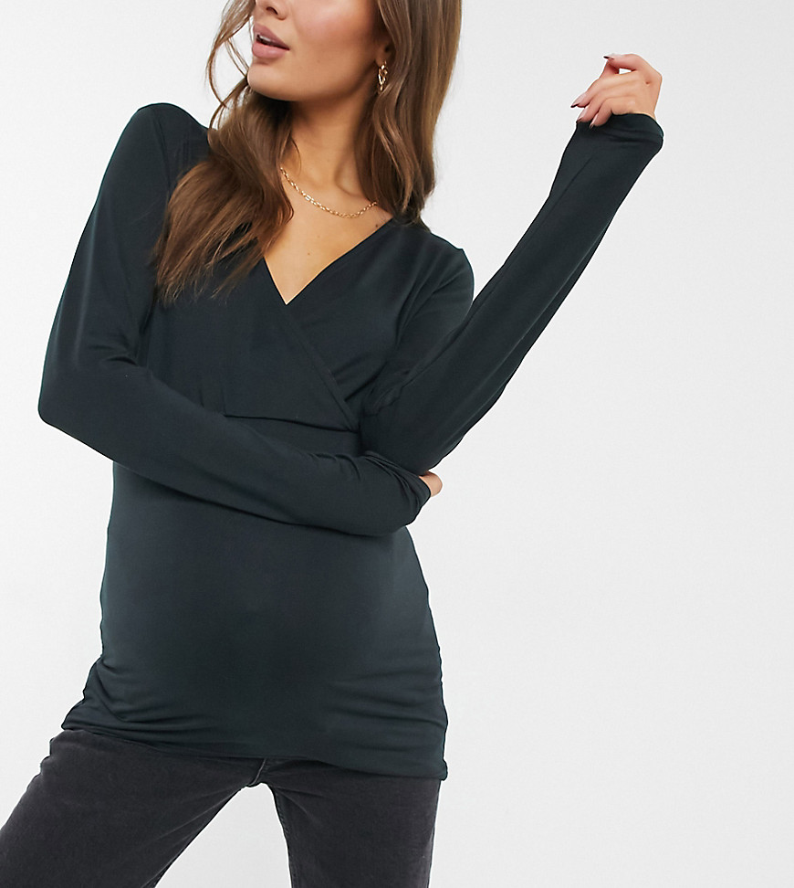 Mamalicious Maternity Nursing wrap jersey top in black