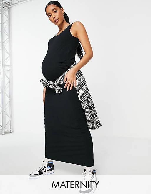 Mamalicious Maternity cotton blend sleeveless maxi dress in black - BLACK