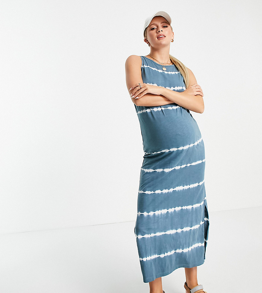 Mamalicious Maternity organic cotton jersey maxi dress in blue tie dye-Multi