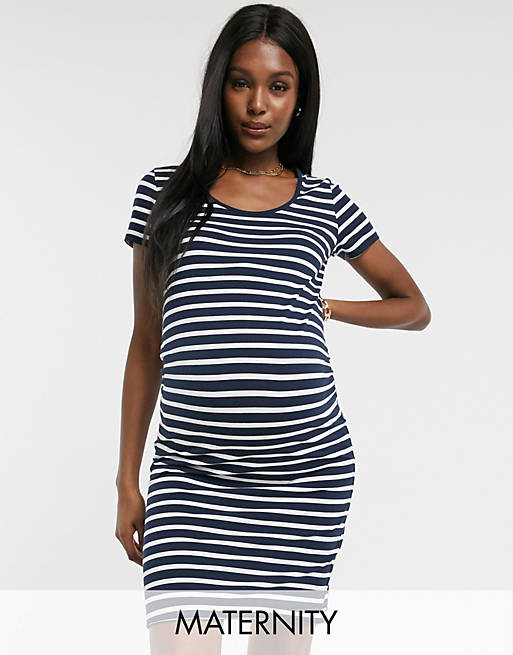 Mamalicious Maternity organic cotton mini dress in navy stripe | ASOS
