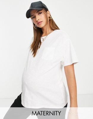 Mamalicious Maternity cotton t-shirt with pocket in white - WHITE