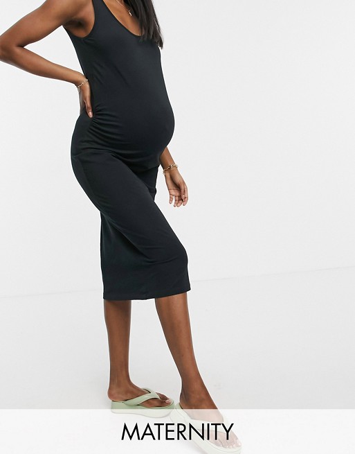 Mamalicious Maternity organic midi sleeveless bodycon dress in black