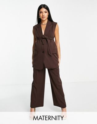 Mamalicious Maternity over the bump band tailored suit trousers co-ord in brown