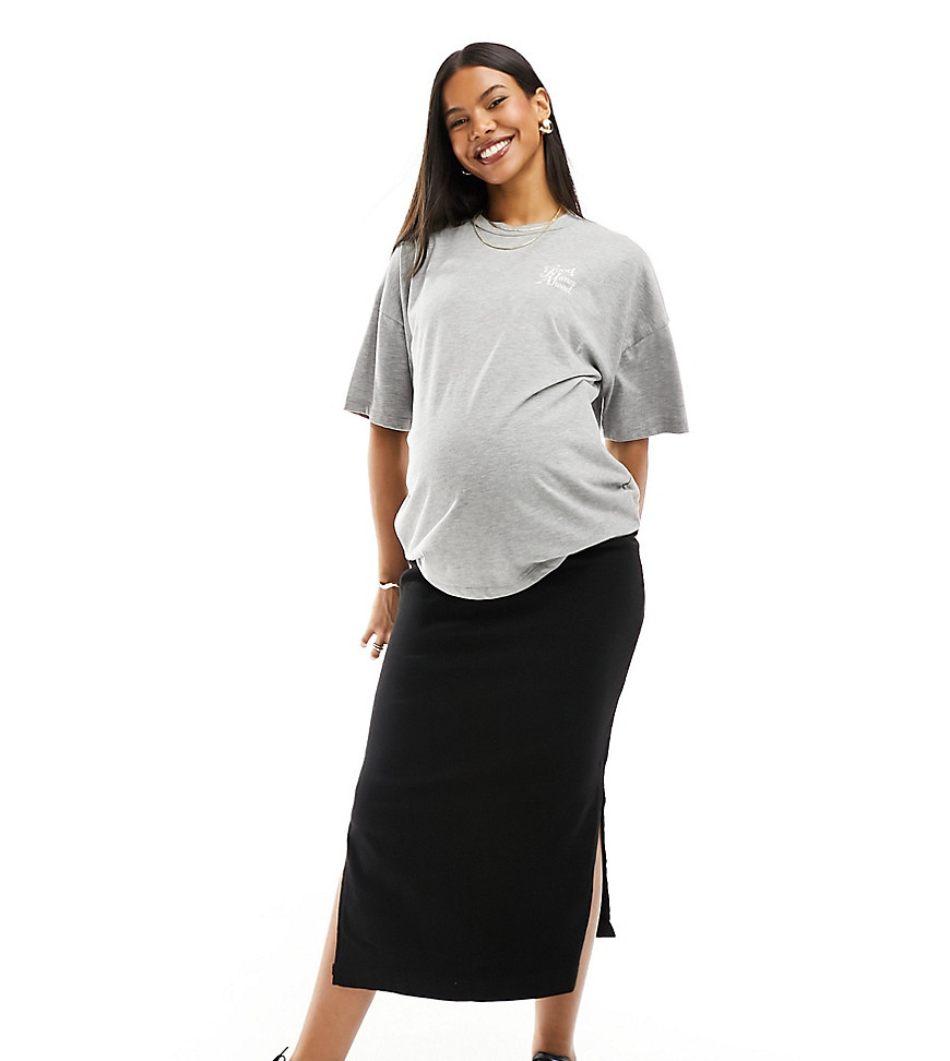 Mamalicious Maternity over the bump denim skirt with side splits in black