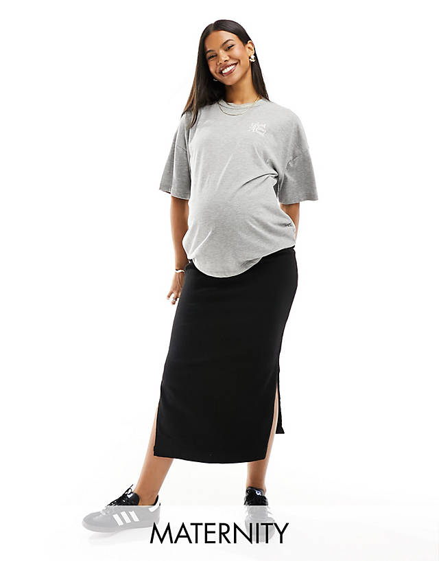 Mama.licious - Mamalicious Maternity over the bump denim skirt with side splits in black