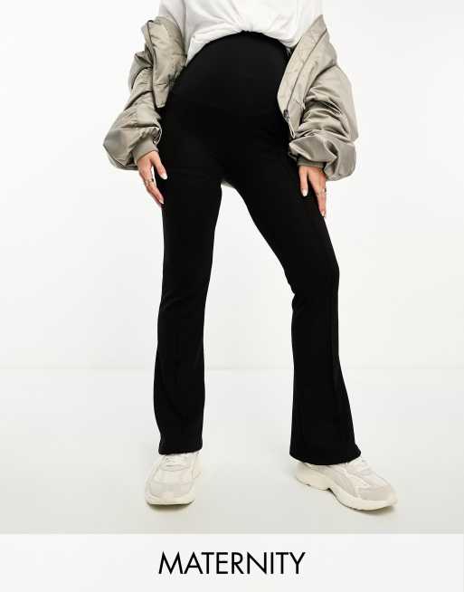 Mamalicious Maternity over the bump jersey flare pants in black