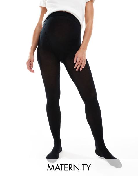 Mamalicious Maternity over the bump knitted tights in black - view 1