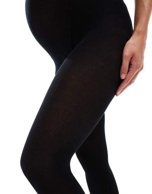 Mamalicious Maternity over the bump knitted tights in black, 2 of 4