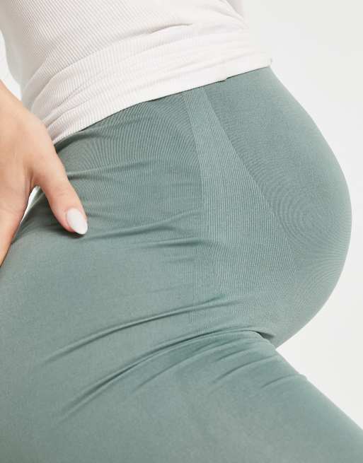 Mamalicious Maternity over the bump legging shorts in khaki green