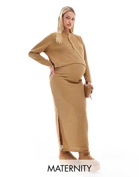 Mamalicious Maternity over the bump maxi skirt co-ord in mustard - view 1
