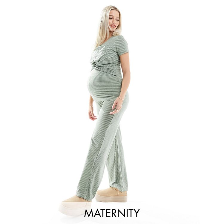 Maternity Grey Maternity Ribbed Wide Leg Pants