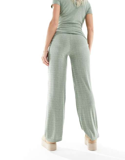 Mamalicious Maternity over the bump ribbed jersey wide leg pants and twist  front top