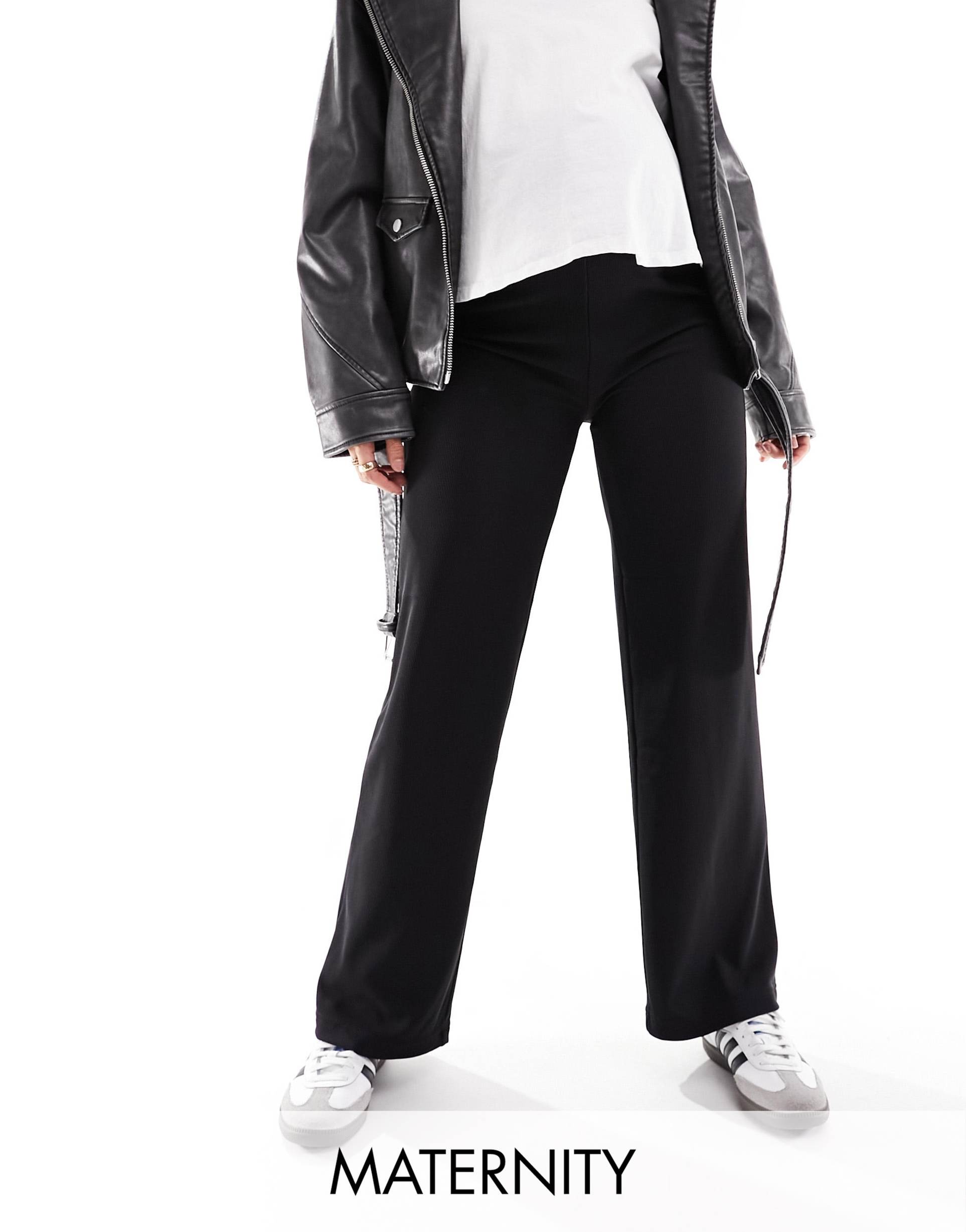 mamalicious maternity over the bump ribbed wide leg pants in black