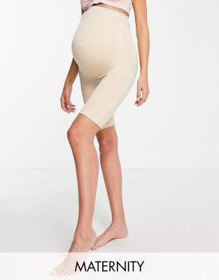 Mamalicious Maternity over the bump shapewear shorts in beige-Neutral