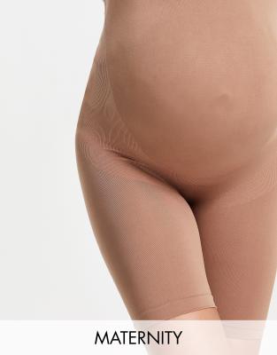 Mama.licious Mamalicious Maternity over the bump shapewear shorts in light brown