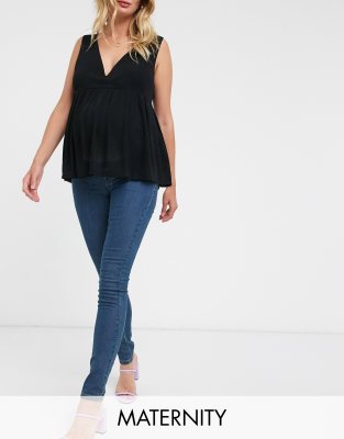 Mamalicious Maternity over the bump skinny jeans in blue - ASOS Price Checker