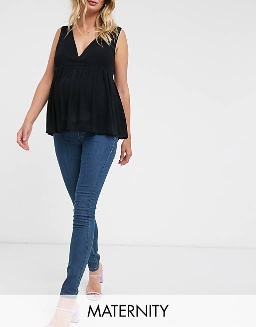 Mamalicious Maternity over the bump skinny jeans in blue