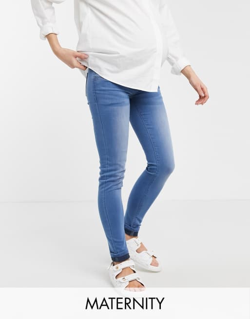 Mamalicious Maternity over the bump skinny jeans in blue