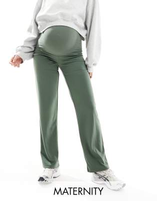 Mamalicious Maternity over the bump straight leg pants in khaki green