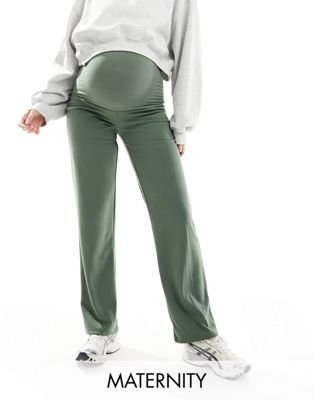Mamalicious Maternity over the bump straight leg trousers in khaki green - ASOS Price Checker
