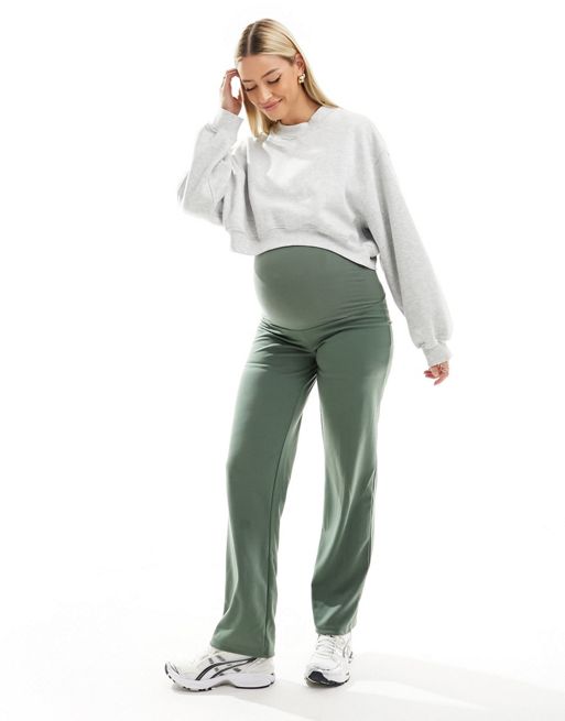 Mamalicious Maternity straight leg pants with pin tuck in black