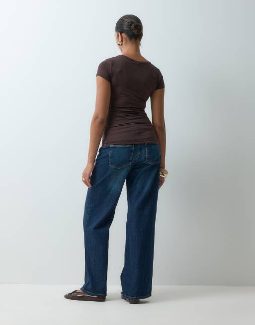 Mamalicious Maternity over the bump wide leg jeans in dark blue denim, 3 of 5