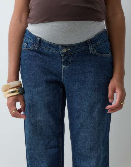 Mamalicious Maternity over the bump wide leg jeans in dark blue denim, 4 of 5