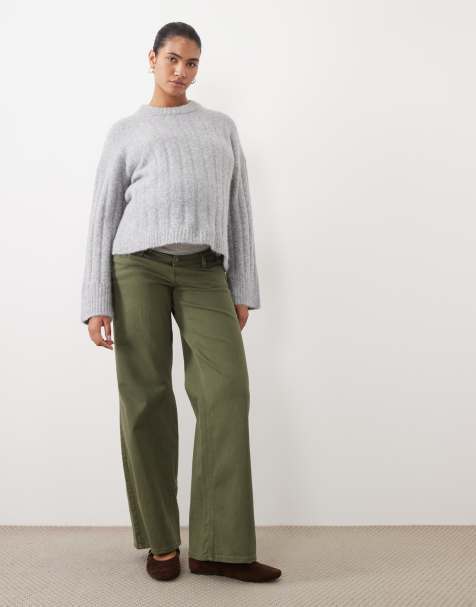 Mamalicious Maternity over the bump wide leg jeans in dark green - view 1