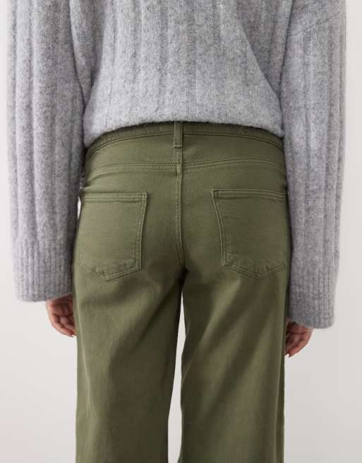 Mamalicious Maternity over the bump wide leg jeans in dark green , 4 of 5
